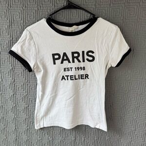 H&M Shirt Top Women XS White Short Sleeve Paris Atelier